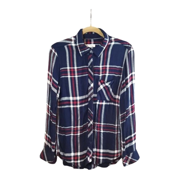 beachlunchlounge Tops - beachlunchlounge Grunge Long Sleeve Plaid Button-front Flannel Shirt Women's S
